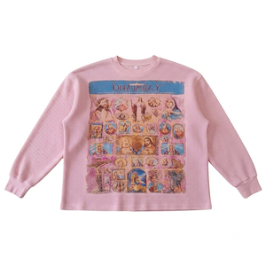 Unisex Oversized Waffle Knit <b>Thermal</b> Sweatshirt Cotton Graphic Print Casual Fashion Crew Neck Long Sleeve <b>Top</b> - Product Image 1