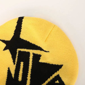 Wholesale Custom Big Mea Culpa Y2K All Over Logo Print No Cuff Jacquard Bonnet Knit Winter <b>Hat</b> Beanie Cap - Product Image 6