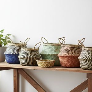 Handwoven Seagrass Belly <b>Basket</b> Natural Foldable Storage <b>Basket</b> <b>for</b> Laundry <b>Plant</b> Home Decoration and Organizer - Product Image 1