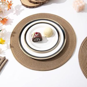 Set di 6 tovagliette rotonde intrecciate da 15 pollici, lavabili, in cotone e poliestere, marroni, per tavolo da pranzo - Product Image 2