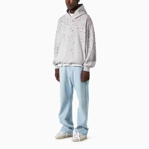 Sweat-shirt à capuche surdimensionné pour homme, orné de strass en cristal, écologique, en coton épais, décontracté, service OEM - Product Image 5
