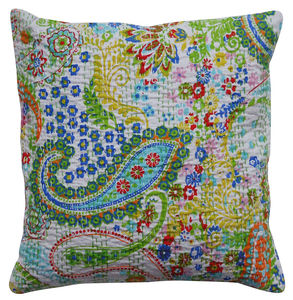 Funda de Cojín Decorativa Boho Reversible Hecha a Mano con Bordado de Lujo, Patchwork Kantha Paisley, 100% Algodón - Product Image 3