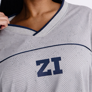 Wholesale Grey blue Women American Football Jersey Plain Design Polyester Fabric Custom Quick Dry Mesh <b>Comfortable</b> Football Top - Product Image 4