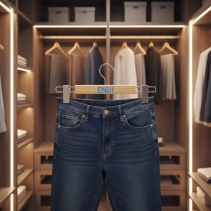 Wholesale <b>Cheap</b> Price Single Wooden Clothing Organizer <b>Hanger</b> Iron Clips Durable Non-Slip Flat Design Hook Bathroom Wardrobe - Product Image 1