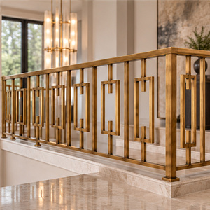 Geometric Bronze Railing with Rectangular Frame Motifs, Linear <b>Handrail</b> and <b>Modern</b> Architectural <b>Stair</b> Balustrade - Product Image 4