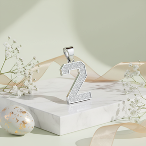 Collar con Colgante de Oro Sólido de 10K/14K/18K con Circonita Cúbica y Plata 925 Chapada en Rodio, Estilo Hiphop, Número de la Suerte 2, Diamtrendz - Product Image 6