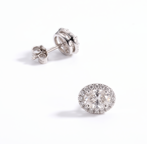 Pendientes de Diamantes Cultivados en Laboratorio con Halo Ovalado, Claridad DEF VS VVS, Oro Sólido de 9K, 10K, 14K, 18K, Pendientes de Botón Finos de Eternidad Completa para Novia - Product Image 5