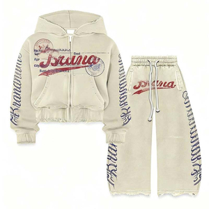 Custom Manufacturer Custom Acid Wash Tracksuit <b>Set</b> DTG Printed Rhinestone Cropped Hoodie and Stacked Flared <b>Sweatpants</b> <b>Set</b> - Product Image 4