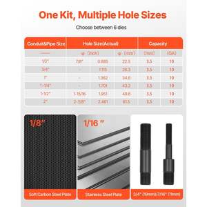Ensemble de poinçons hydrauliques de 10 tonnes, kit d'outils KO, 6 matrices, outils de perçage de trous de 1/2\" à 2\" pour armoires électriques métalliques, armoires de commutation - Product Image 2