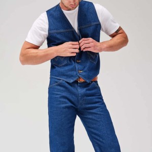 Gilet sans manches en jean pour homme, col en V, décontracté, en coton délavé, coupe classique, fermeture boutonnée simple - Product Image 2