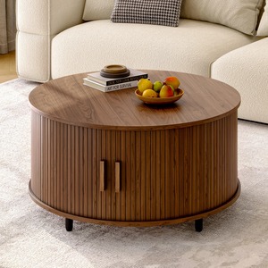 Modern <b>Round</b> Wood <b>Coffee</b> <b>Table</b> With Storage Drawer And Metal Frame For Living Room Furniture - Product Image 6