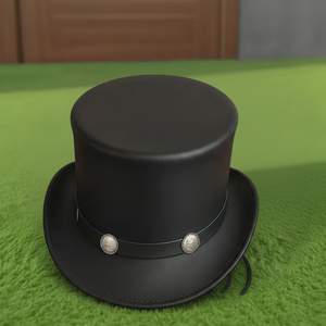 Chapeau haut-de-forme en cuir noir fait main, style steampunk victorien gothique, pour mariage, festival, cosplay, cadeau - Product Image 3