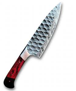 Couteau de chef artisanal en acier Damas, manche en bois rouge, couteau de cuisine martelé - Product Image 4