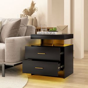 Mesita de Noche Inteligente con Carga Inalámbrica, 2 Cajones de Almacenamiento, Mesita de Noche Moderna de Cuero para Dormitorio y Hotel - Product Image 2