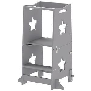 Torre per Bambini 2-in-1 Grigia con Ringhiera di Sicurezza, Set di Mobili per Bambini per Lavabo, Cucina o Bancone - Product Image 1
