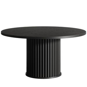 Tavolo da Pranzo con Base in Metallo Scanalato Robusta, Tavolo Rotondo in Legno per Cucina - Product Image 5