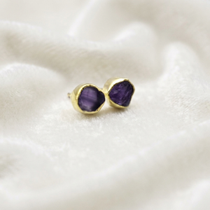 Ratnarachit Exquisite Gold Plated Frame Irregular Purple Amethyst Stone <b>Stud</b> <b>Earrings</b> Minimalist Elegant Jewelry Rajasthan Gift - Product Image 4