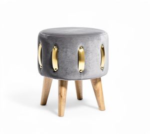 Velvet Round Golden Multiple Strip Ottoman Office Stool Foot Rest Stool Linen Fabric Padded Seat <b>Pouf</b> Ottoman with Round Shape - Product Image 1