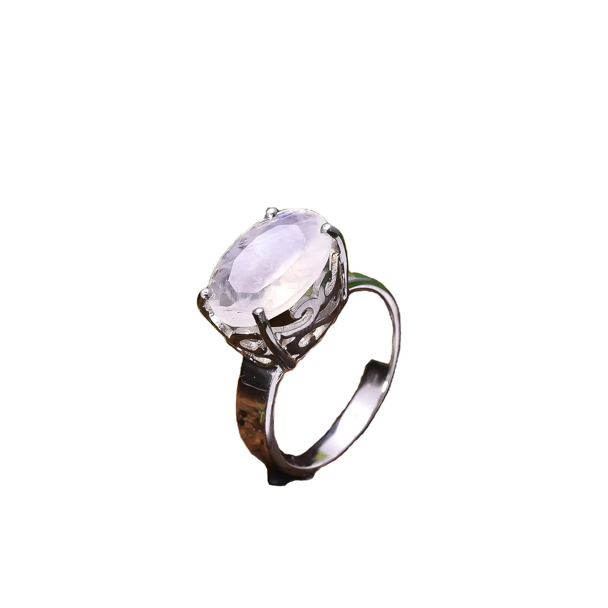 Кольцо из серебра 92,5 пробы с натуральным лунным камнем радуги, 5,5 г
