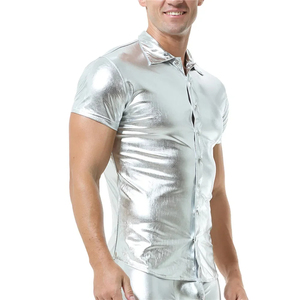 เสื้อเชิ้ตหนังเทียมทรงสลิมฟิต แขนสั้น กระเป๋าคู่ ซิปหน้า แบบเรียบ สำหรับผู้ชาย สไตล์ฮิปฮอป รับผลิตตามแบบ OEM - Product Image 6