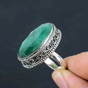 Natural Green <b>Emerald</b> 925 Sterling <b>Silver</b> Vintage Style Handmade Adjustable <b>Ring</b> for Her Wholesale Gemstone Jewelry - Product Image 1
