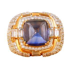 14K Gold <b>Blue</b> Sapphire Cocktail <b>Ring</b> for Women Cushion Cut Statement Fashion <b>Ring</b> with Prong Setting Fine Jewelry Gift - Product Image 1