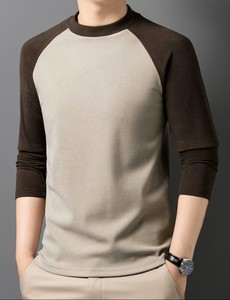 T-shirt à manches longues uni pour homme, col décontracté, lavable en machine, confortable, vintage, brodé, doublé - Product Image 2