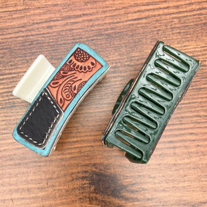 New Premium Handmade Hand Tooled Cowhide Leather Hair <b>Clip</b> Claw Girls Engraved Leather Printed Floral Design Hair Accessories - Product Image 6