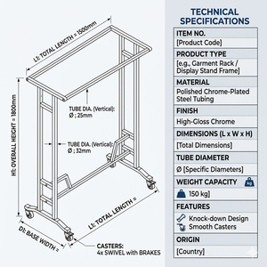 Présentoir de Vêtements Pliable en Métal Robuste Bros Display Premium – Support Portable à Niveaux pour Présentation Commerciale - Product Image 2