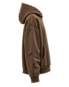Sudadera con Capucha Extra Grande para Hombre, Color Sólido, Estilo Desgastado, Algodón Lavado, Felpa Francesa, Diseño con Bolsillos, Estilo Otoñal - Product Image 5