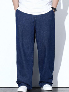 Pantalon en jean large pour homme, bleu foncé, coupe décontractée, en coton, style streetwear, taille mi-haute, couleur unie, tissu tissé, style automne - Product Image 6