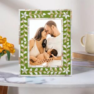 Mother of Pearl Inlay Photo <b>Frame</b> Green Color Handmade Decorative Picture <b>Frame</b> Photo Vintage Bone & Shell Inlay Tabletop <b>Frame</b> - Product Image 2