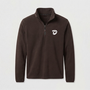Dumela Men's <b>Brown</b> Quarter Zip <b>Fleece</b> Pullover With White Logo Front Print Regular Fit Casual Autumn Wear - Product Image 1