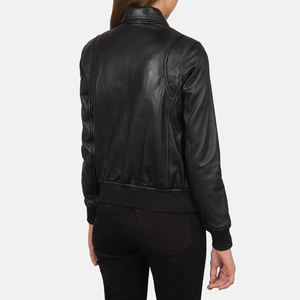 Chaqueta de Cuero Genuino Negro para Mujer, Estilo Motero, Cierre de Cremallera, Acolchada, Invierno, Bomber, Colores Personalizados, Logotipo Personalizado, Venta al Por Mayor, OEM - Product Image 5