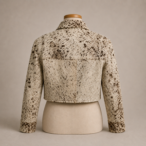Cowhide Leather <b>Jacket</b>, Cow Pattern Leather <b>Jacket</b> Women Moto <b>Biker</b> <b>Jacket</b> Short Sleeve Zip Up Studded Collar Winter Outerwear - Product Image 3
