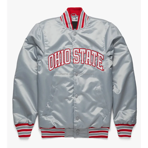 2XL 3XL 4XL 100% Polyester Silk Satin Bomber <b>Jacket</b> Embroidered Stand <b>Silver</b> Grey for High Quality Men Women Winter - Product Image 1