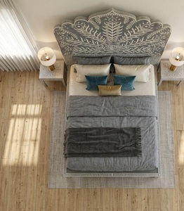 Decorative Wooden Bed Frame Bone Inlay Carved Headboard Platform Bed Custom Bedroom Furniture - Product Image 3