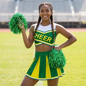 Ensemble d'uniformes de pom-pom girl pour filles, vert, avec logo personnalisé, strass, haut court et jupe plissée, grande taille, costume de pom-pom girl pour Halloween, adulte - Product Image 3