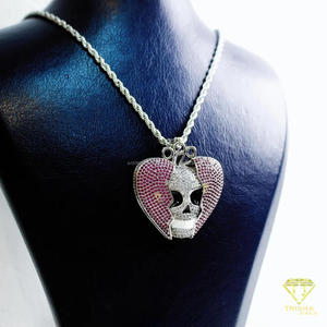 Colgante de Moissanita en Forma de Corazón de Calavera, Plata de Ley 925, Totalmente Cubierto de Circonitas, Collar Personalizado Estilo Hip Hop - Product Image 2