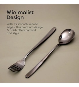 Ensemble de couverts modernes en or rose, finition mate, résistant au lave-vaisselle, couverts en métal pour les dîners de mariage - Product Image 1