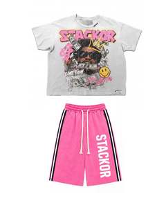 Conjunto de Camiseta y Pantalones Cortos de Verano TAHAD Personalizados para Hombre, 100% Algodón, Estilo Urbano, Estampado Gráfico, Corte Holgado - Product Image 2