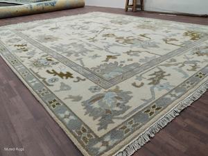 Tapis en laine noué à la main, style Oushak, motif floral, couleur ivoire beige vert sauge, tapis fait main, grand tapis traditionnel pour salon - Product Image 2