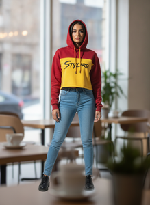 Sweat-shirt décontracté en coton pour femme Stylro, color block rouge et jaune, avec imprimé lettres sur le devant, idéal pour l'automne - Product Image 4