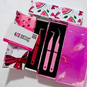 Pince à épiler pour extensions de cils en acier inoxydable de haute qualité, 90 degrés/courbe, rose, rouge, noir, avec découpe étoile, logo personnalisé, instrument de beauté - Product Image 4