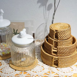 Natural <b>Woven</b> Rattan Cup <b>Coasters</b> Handmade Eco Friendly Drink Mats for Restaurants Bulk Supplier Vietnam - Product Image 5