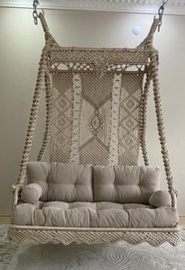Balançoire double en macramé pour jardin, Balançoire double en macramé, Balançoire suspendue, Balançoire de balcon, Balançoire de terrasse, Chaise suspendue en macramé - Product Image 3