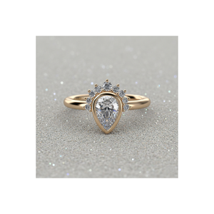 Anillo de compromiso de diamante cultivado en laboratorio, corte pera, engaste de púas, halo de tiara, oro de 14K, anillo nupcial vintage, fabricante certificado - Product Image 1