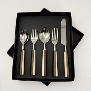 Juego de Cubiertos de Acero Inoxidable Ecológico, Moderno y Elegante, con Mango de Resina y Madera, para Restaurantes - Product Image 1