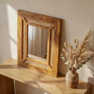 Handwoven Rattan Decorative <b>Mirror</b> and Photo Frame Bamboo Cane <b>Table</b> <b>top</b> Accent <b>Mirror</b> for Rustic Interiors Design - Product Image 6