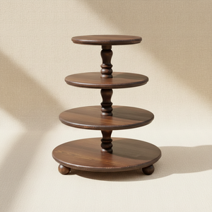 Soporte Redondo de Madera de 4 Niveles para Cupcakes, Bandeja Escalonada Rústica de Nogal Oscuro para Exhibición de Postres en Bodas y Fiestas, Sostenible - Product Image 2